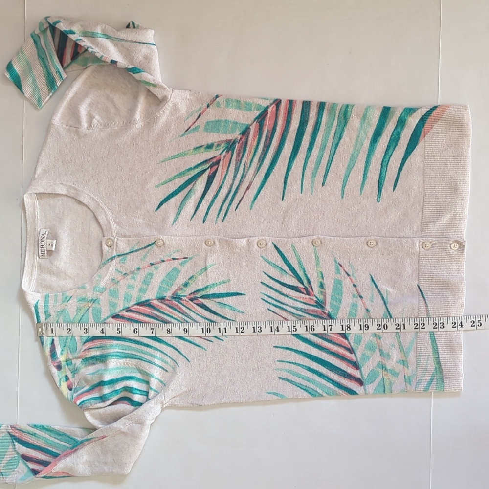 Merona Tropical Palm Leaf Print Heathered Button Up Cardigan Sweater MEDIUM Tan - Picture 13 of 15
